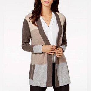 Charter Club Cashmere  Cardigan Colorblocked Open Front Size M